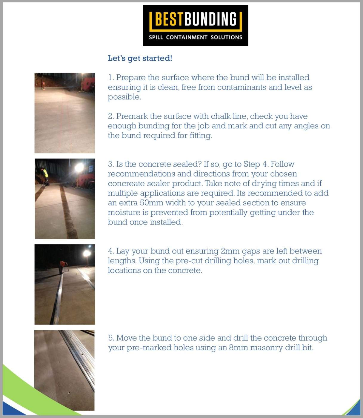 Aluminium Floor Bunding 1.2mtr inc Install Kit