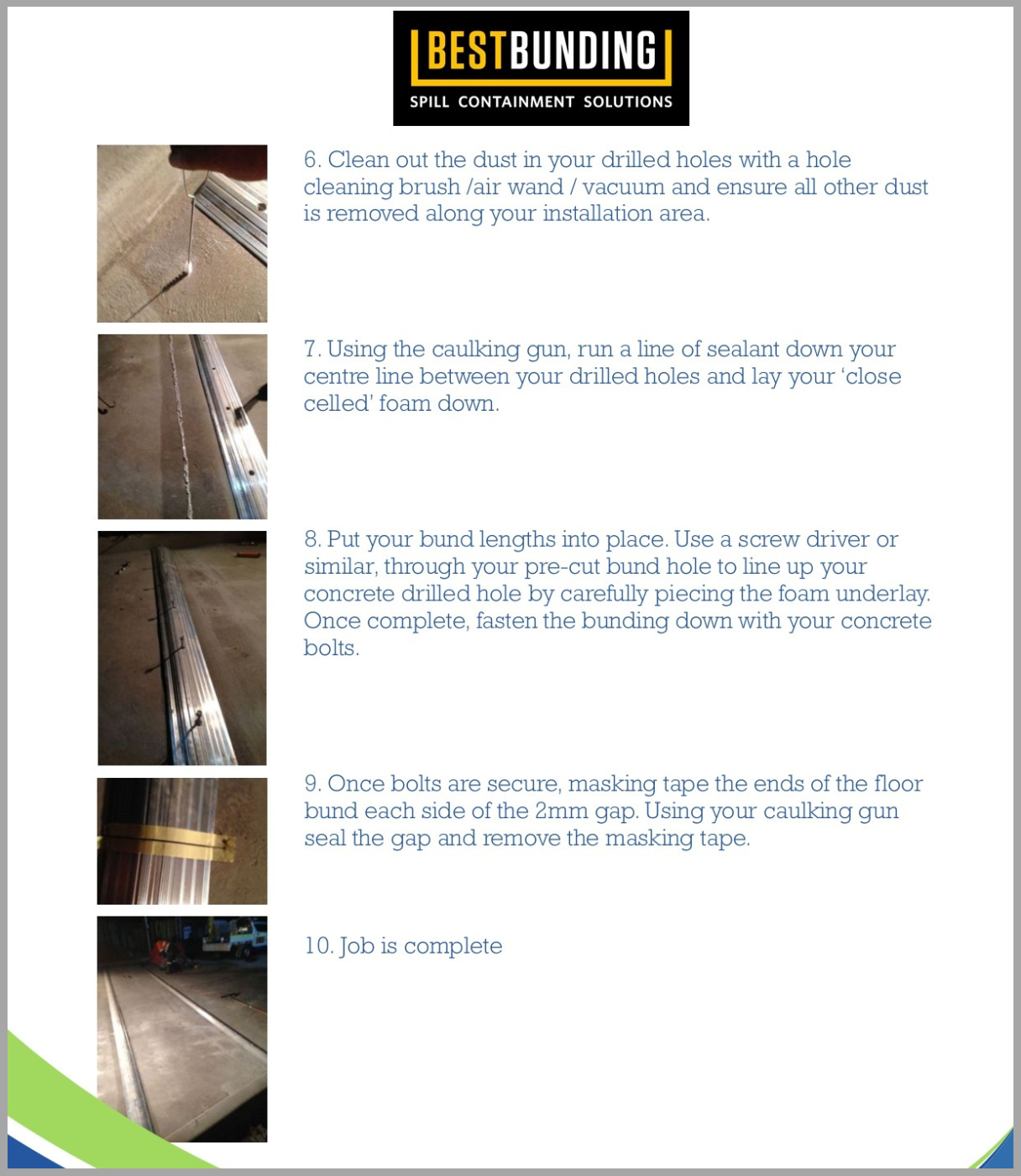 Aluminium Floor Bunding 1.2mtr inc Install Kit